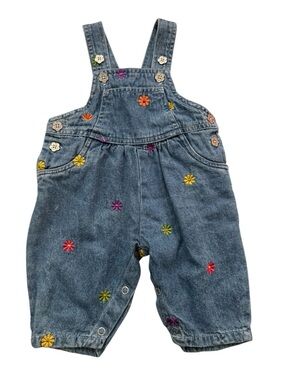 Old Navy Y2K Denim Floral Embroidered Overalls